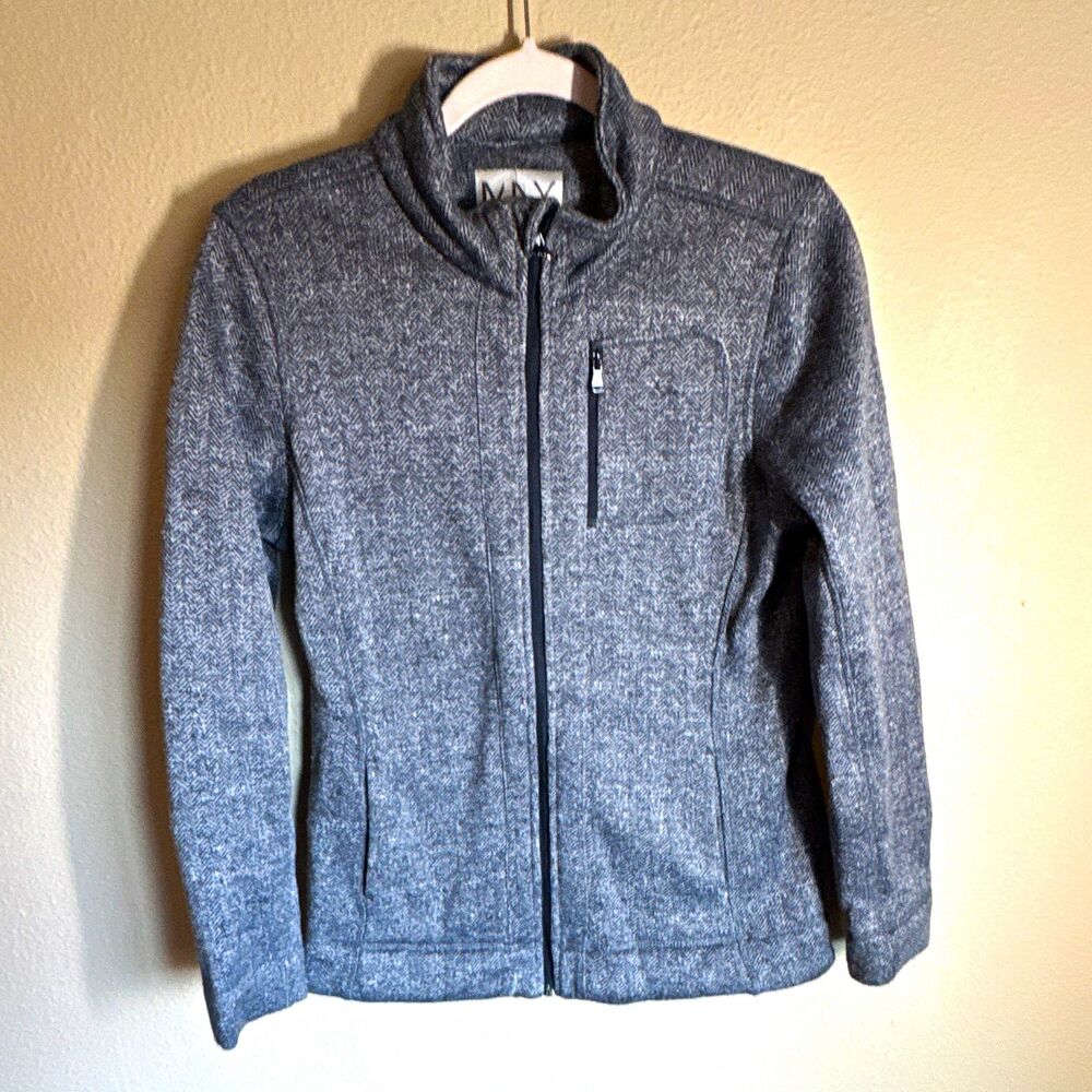 Marc New York Andrew Marc Women’s Gray Herringbone Full Zip Short Jacket Size S